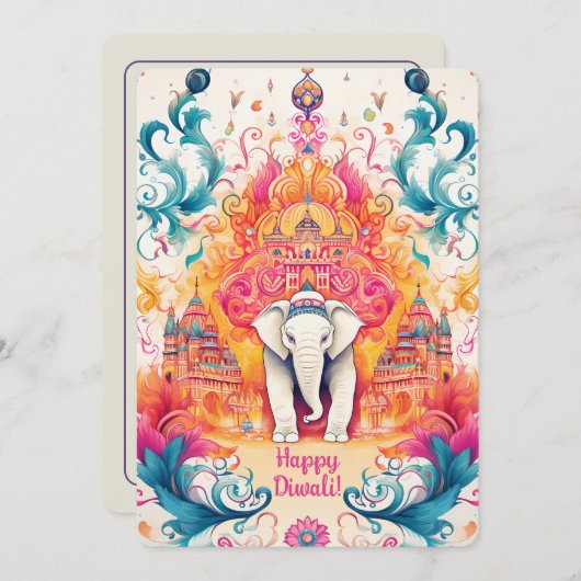 🐘 Shubh Diwali mit Watercolor Elegance Einladung (Vorne/Hinten)