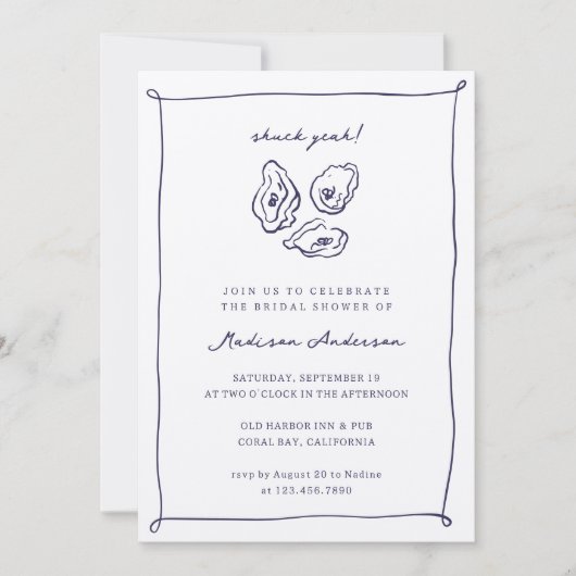 Shuck Yeah Oysters Nautical Blue Brautparty Einladung (Vorderseite)