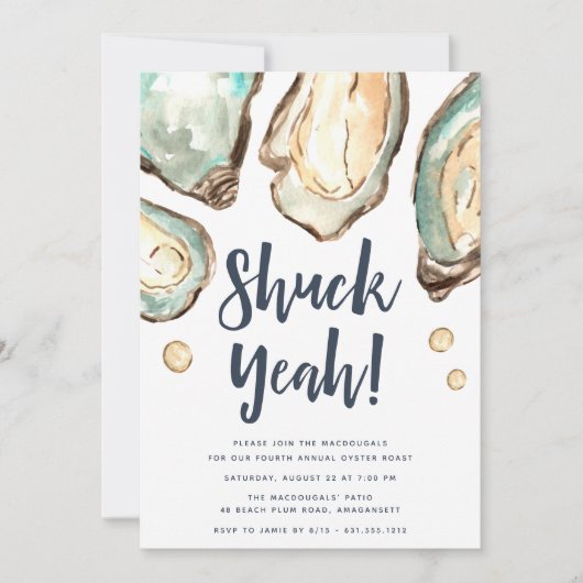 Shuck Yeah | Party Wasserfarben Pearl Oyster Einladung (Vorderseite)