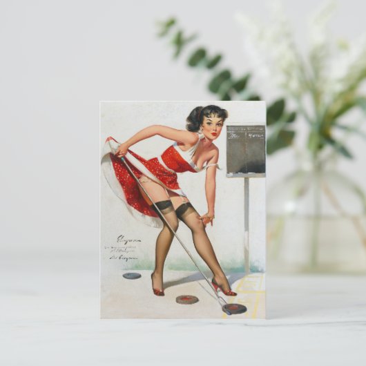 Shuffleboard-Button nach oben Postkarte (Stehend Vorderseite)