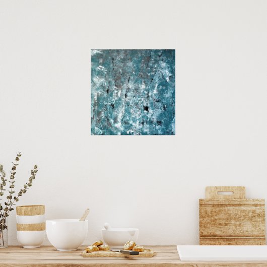 "Shuffling" Aquamarine und graue Abstrakte Kunst Poster (Küche)