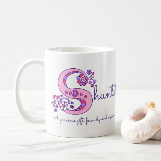 Shunta Name bedeutet dekorative S Monogramm Tasse (Mit Donut)