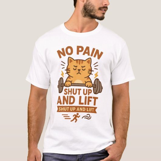 Shup and Lift - Motivierend Cat Fitness Poster T-Shirt (Vorderseite)