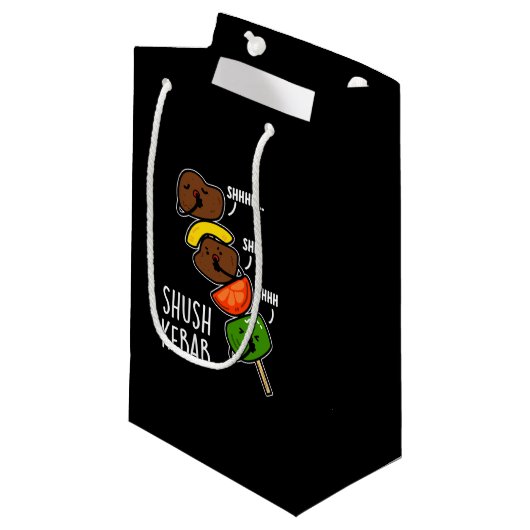 Shush Kebab Funny Food Puff Dark BG Kleine Geschenktüte (Vorderseite Schrägansicht)