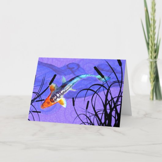 Shusui Koi im lila Teich mit Cattails Karte (Vorderseite)