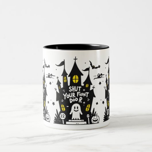 Shut Your Front Door Mug – Haunted House Ghost Zweifarbige Tasse (Mittel)