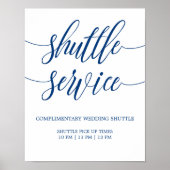 Shuttle Service Wedding Sign Navy Blue Calligraphy Poster (Vorne)