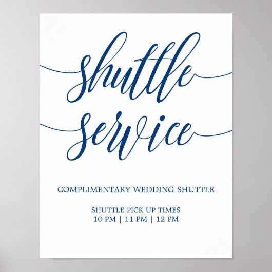 Shuttle Service Wedding Sign Navy Blue Calligraphy Poster (Vorne)