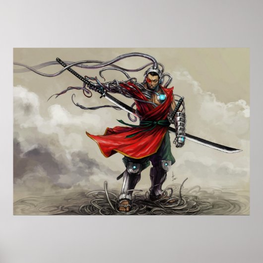 SHWANN: Der futuristische Samurai DJ Print Poster (Vorne)
