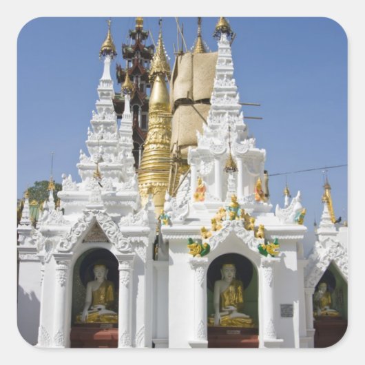 Shwedagon Pagoda (Paya), große Tempelanlage, die 2 Quadratischer Aufkleber (Vorderseite)