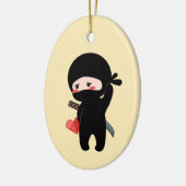 Shy Blushing Ninja Holding Origami Heart Yellow Keramik Ornament (Links)
