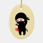 Shy Blushing Ninja Holding Origami Heart Yellow Keramik Ornament (Vorne)
