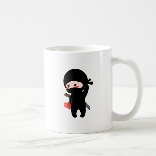 Shy Blushing Ninja Holding Origami Paper Heart Kaffeetasse (Rechts)
