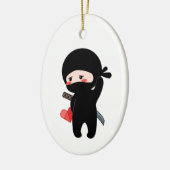 Shy Blushing Ninja Holding Origami Paper Heart Keramik Ornament (Links)