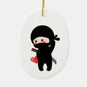 Shy Blushing Ninja Holding Origami Paper Heart Keramik Ornament (Vorne)
