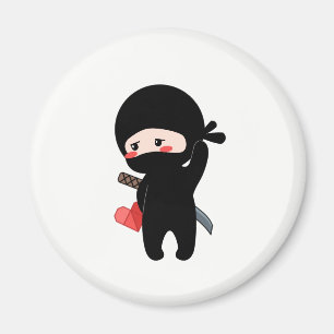 Shy Blushing Ninja Holding Origami Paper Heart Magnet