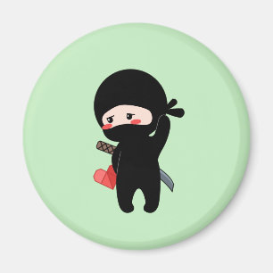Shy Blushing Ninja Holding Origami Paper Heart Magnet