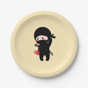 Shy Blushing Ninja Holding Origami Paper Heart Pappteller