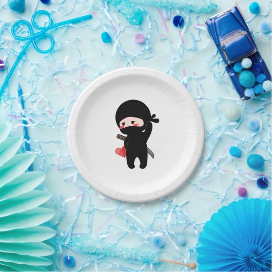 Shy Blushing Ninja Holding Origami Paper Heart Pappteller (Party)