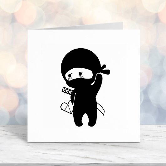 Shy Blushing Ninja Holding Origami Paper Heart Permastempel