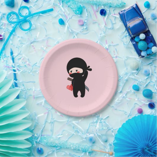 Shy Blushing Ninja Holding Origami Paper Heart Pnk Pappteller (Party)