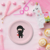 Shy Blushing Ninja Holding Origami Paper Heart Pnk Pappteller (Party)