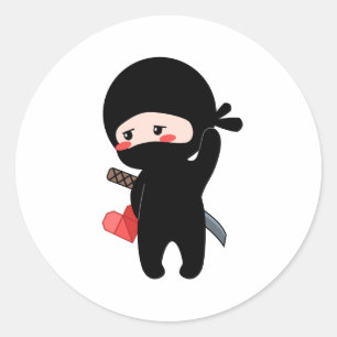 Shy Blushing Ninja Holding Origami Paper Heart Runder Aufkleber