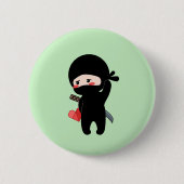 Shy Blushing Ninja Origami Paper Heart Green Button (Vorderseite)