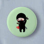Shy Blushing Ninja Origami Paper Heart Green Button