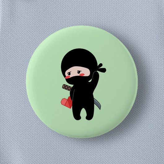 Shy Blushing Ninja Origami Paper Heart Green Button