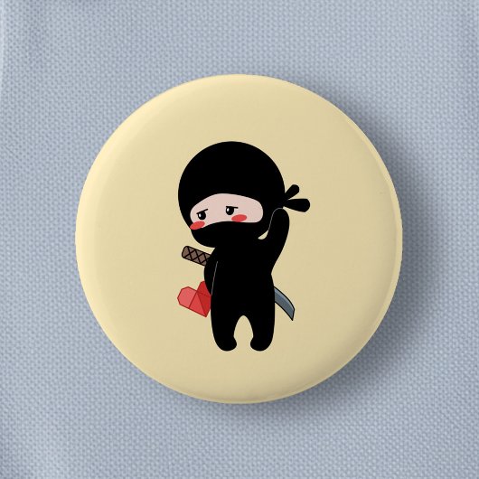 Shy Blushing Ninja Origami Paper Heart Yellow Button