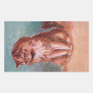 Shy Brown Long Hairs Cat Image von Louis Wain Rechteckiger Aufkleber