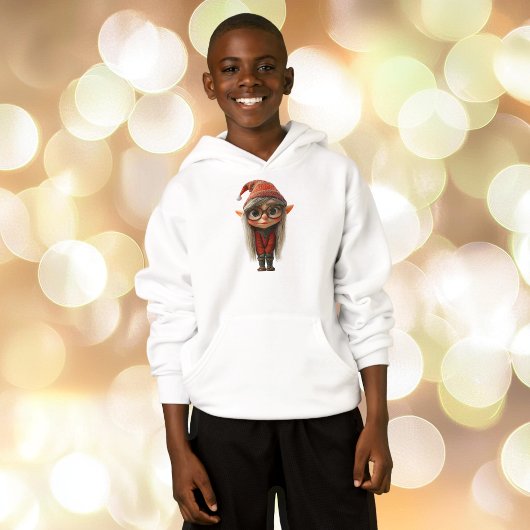 Shy Girl Christmas Elf Boy's Hoodie