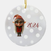Shy Girl Christmas Elf Keramik Ornament (Vorne)
