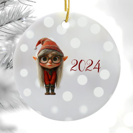 Shy Girl Christmas Elf Keramik Ornament