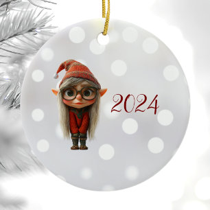 Shy Girl Christmas Elf Keramik Ornament