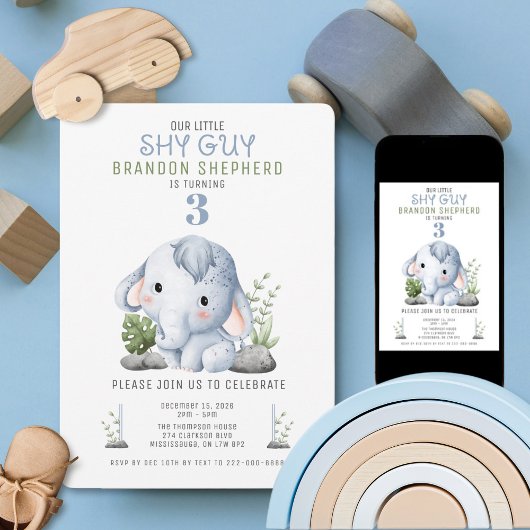 Shy Guy Elephant Birthday Invitation Einladung