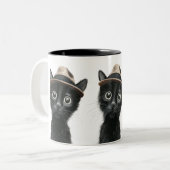 Shy Guy in a Trilby - Adorable Black Cat Zweifarbige Tasse (Vorderseite Links)