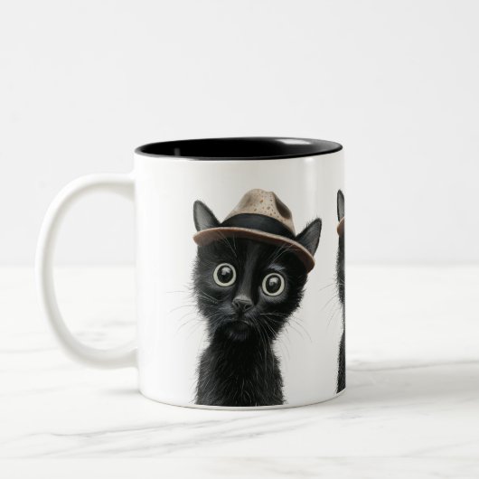 Shy Guy in a Trilby - Adorable Black Cat Zweifarbige Tasse (Links)