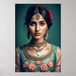 Shy indian Girl mit goldenen Ketten dekoriert Poster