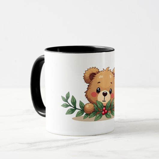Shy Kawaii Teddy Bear Mistletoe Christmas Tasse (Vorderseite Links)