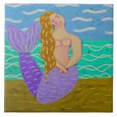 Shy Mermaid Abstrakte digitale Malerei Fliese (Vorderseite)