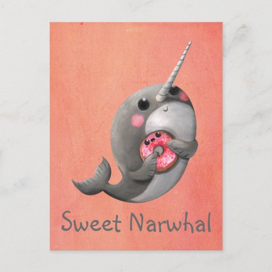 Shy Narwhal mit Donut Postkarte (Vorderseite)