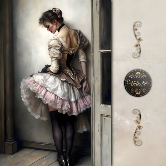 Shy Showgirl Dancer in Pink Ruffles Decoupage Seidenpapier