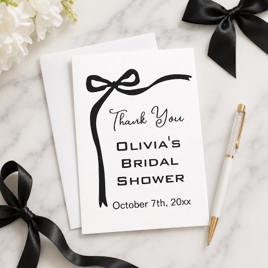 Shying the Knot Black Bow Border Brautparty Dankeskarte