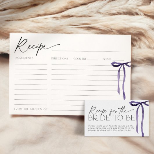 Shying the Knot Lila Bow Bridal Recipe Card Einladung