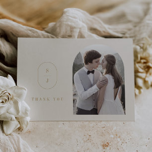 SHYLAH Flat Minimal Gold Cream Boho Foto Hochzeit Dankeskarte