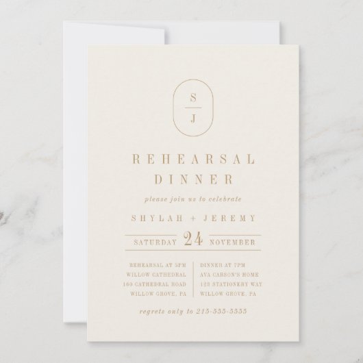 SHYLAH Minimal Gold Creme Neutrale Probe Abendesse Einladung (Vorderseite)