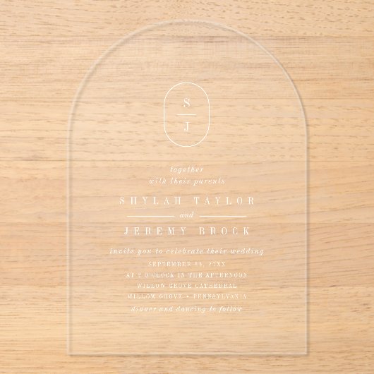 SHYLAH Monogram White Boho Moderne einzigartige Ho Acryleinladungen (Vorderseite)