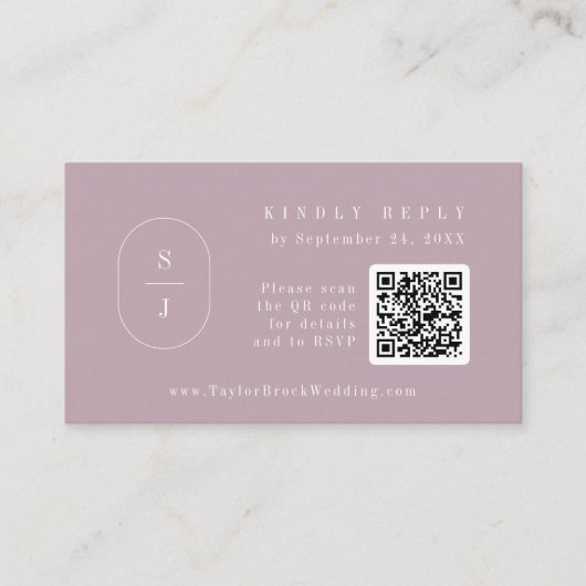 SHYLAH QR Code Elegant Lilac Wedding RSVP Cards Begleitkarte (Vorderseite)